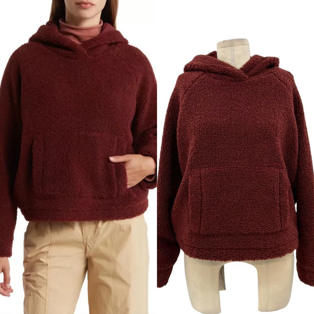 Vince Cozy Teddy Faux Fur Hoodie In Cordovan Maroon Size‎ XS